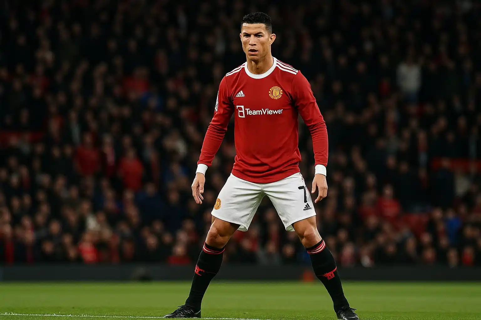 Cristiano Ronaldo tạo dáng sút phạt – dù chưa có bóng.